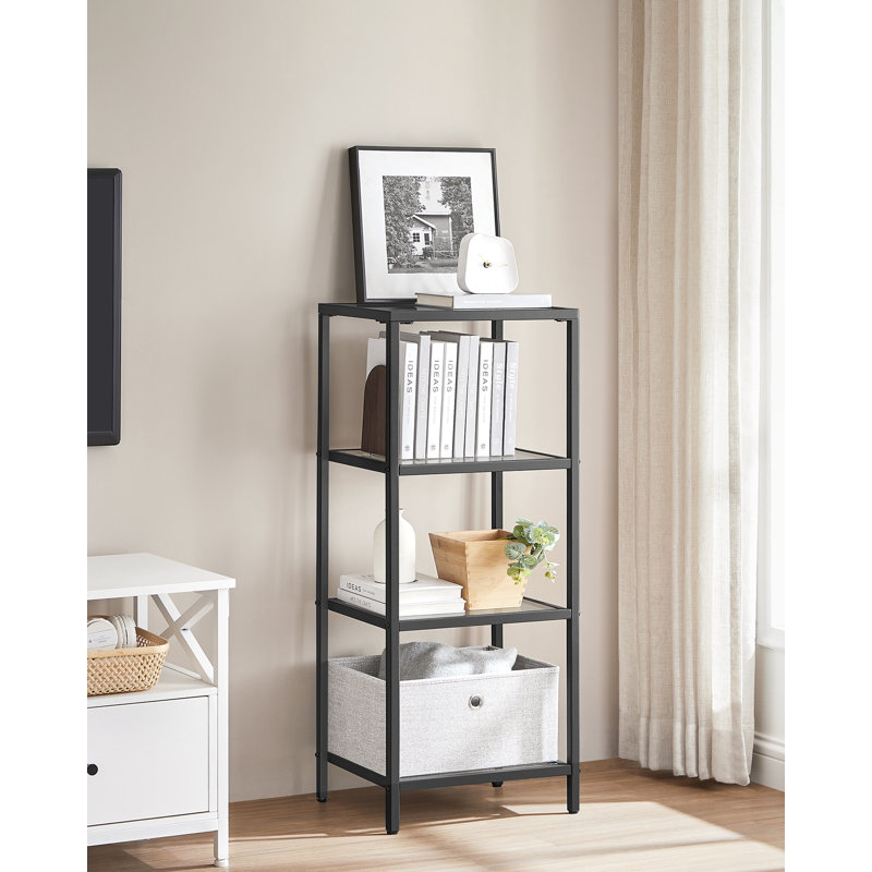 Abrihet 40cm W Steel Bookcase, Ink Black/Clear