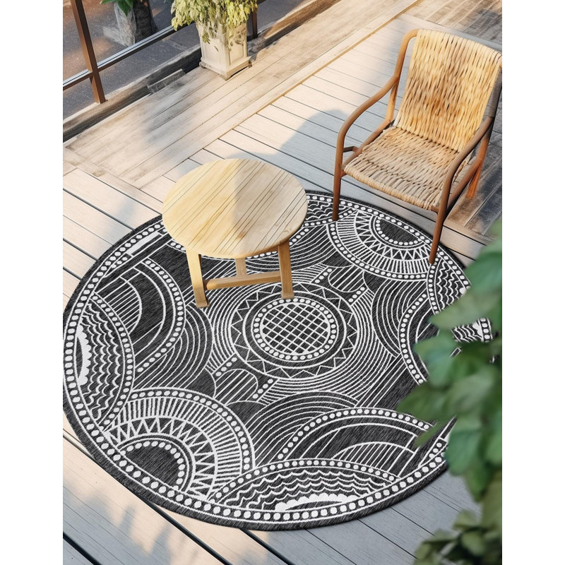 Tapis noir et blanc Aucun, Rond 3 pi 3 po