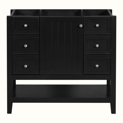 36" Single Bathroom Vanity Base Only, Without Sink & Countertop, 1 Cabinet & 3 Drawers, Black, Freestanding Bathroom Storage Cabinet