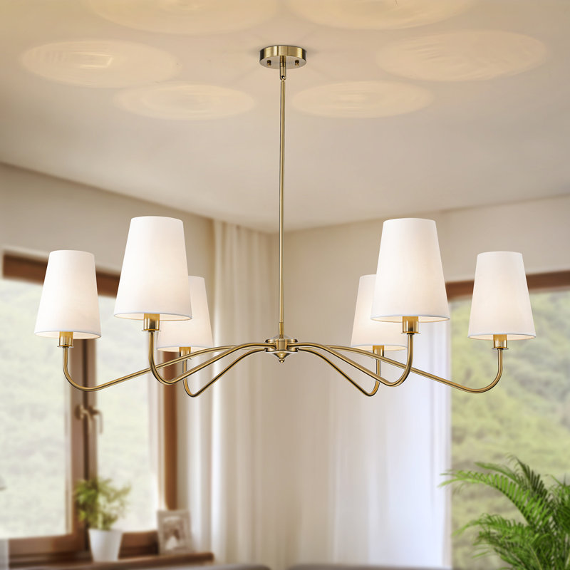 Lustre classique de 47 po avec abat-jour en lin blanc, Doré