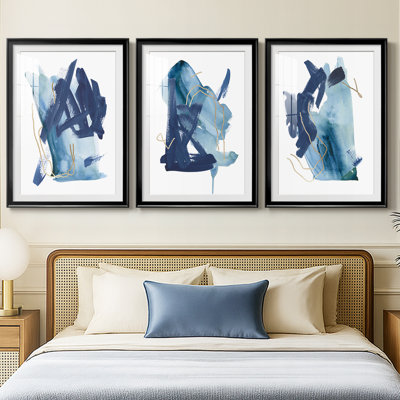 Indigo Collide I - Impression personnalisée de qualité supérieure avec cadre mat - 3 pièces