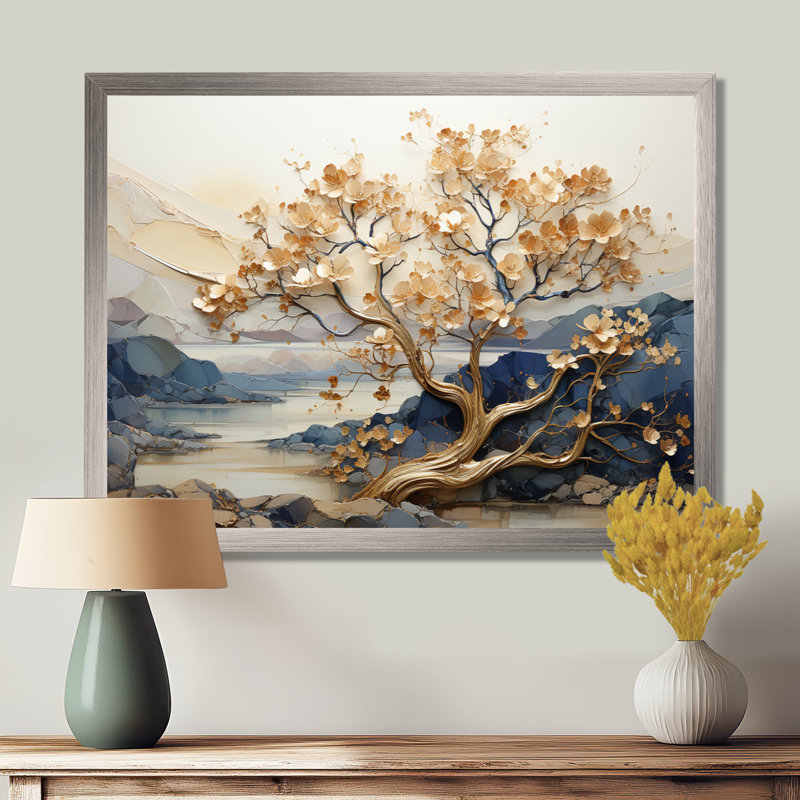 «Gilded Beauty Maple Tree I», art mural sur toile érable, H 16 po x l 32 po x P 1 po, Cadre simple argenté