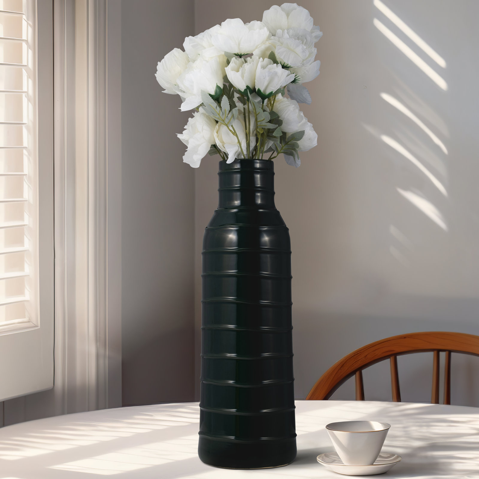 Sagebrook Home Rachael Modern Ceramic Contemporary Table Accent Cylinder Vase, 20" H x 7" W x 7" D, Tribal Green