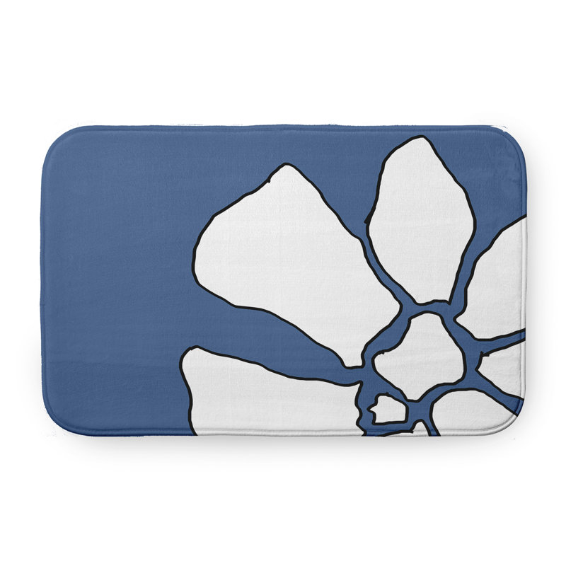 Tapis de bain Petal Lines, L 21 po x L 34 po, Bleu / blanc