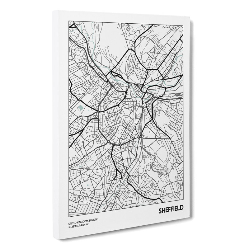 Map Sheffield UK - Wrapped Canvas, 50cm H x 35cm W x 3cm D