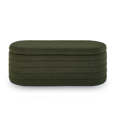 Modern Oval Storage Ottoman Bench, Upholstered Boucle Teddy Fabric End Of Bed Bench With Storage, End Of Bed Stool With Safety Hinge For Bedroom, Living Room, Entryway
