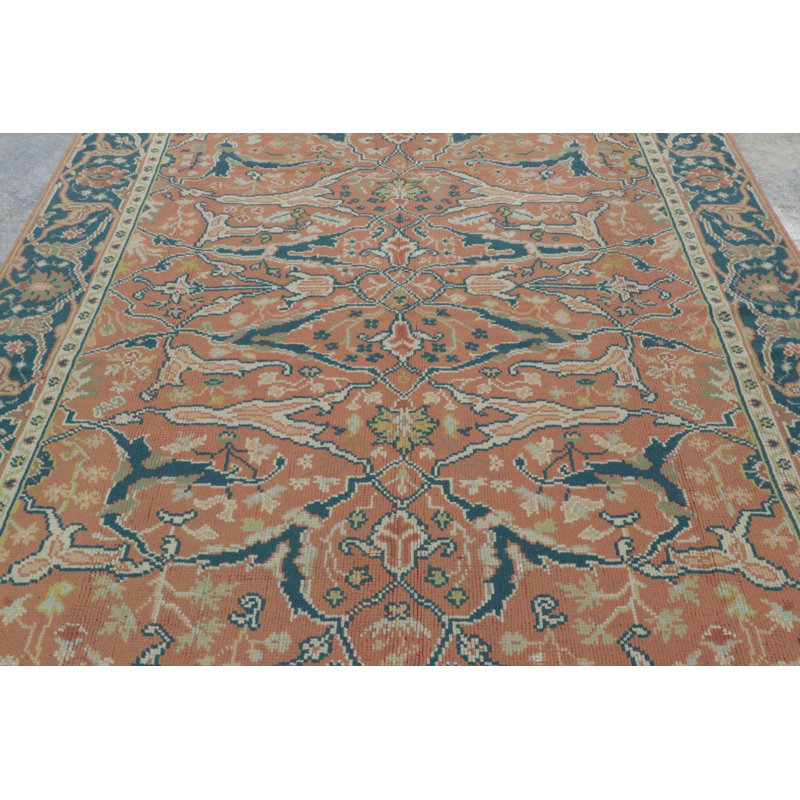 Vintage European Rug In Orange, Blue And Ivory Geometric Pattern - Rug & Kilim