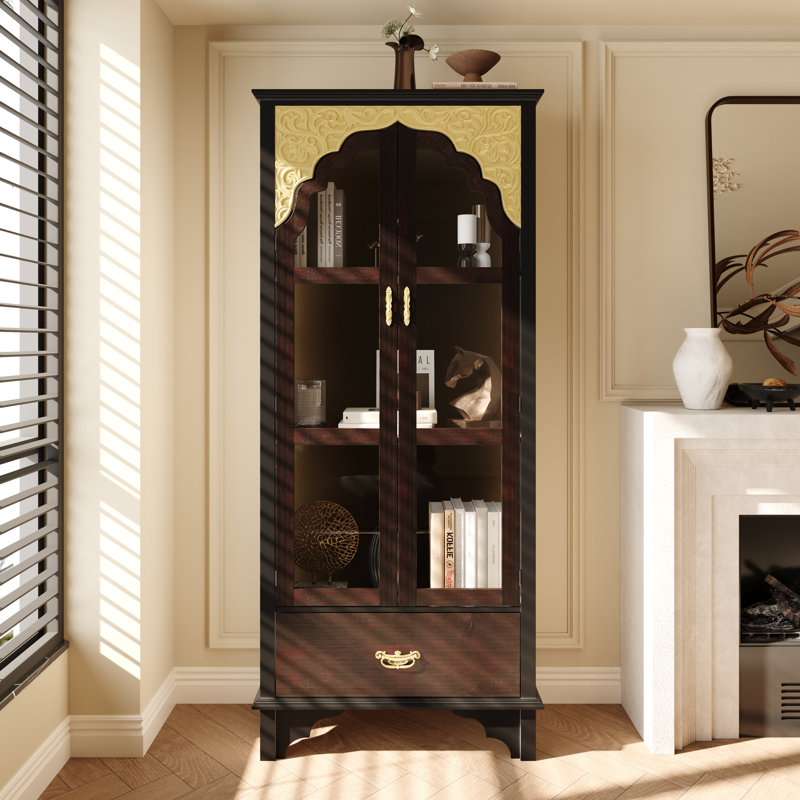 71”H China Cabinet With 2 Doors, Brown