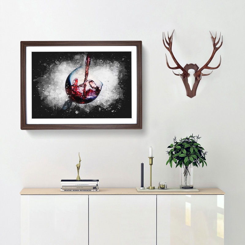 Tilted Wine Glass - Picture Frame Graphic Art Print, 62cm H x 87cm W x 2cm D, Walnut Framed