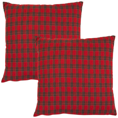 Square Plaid Christmas Throw Pillows - 18" x 18" - Red and Green - Set of 2