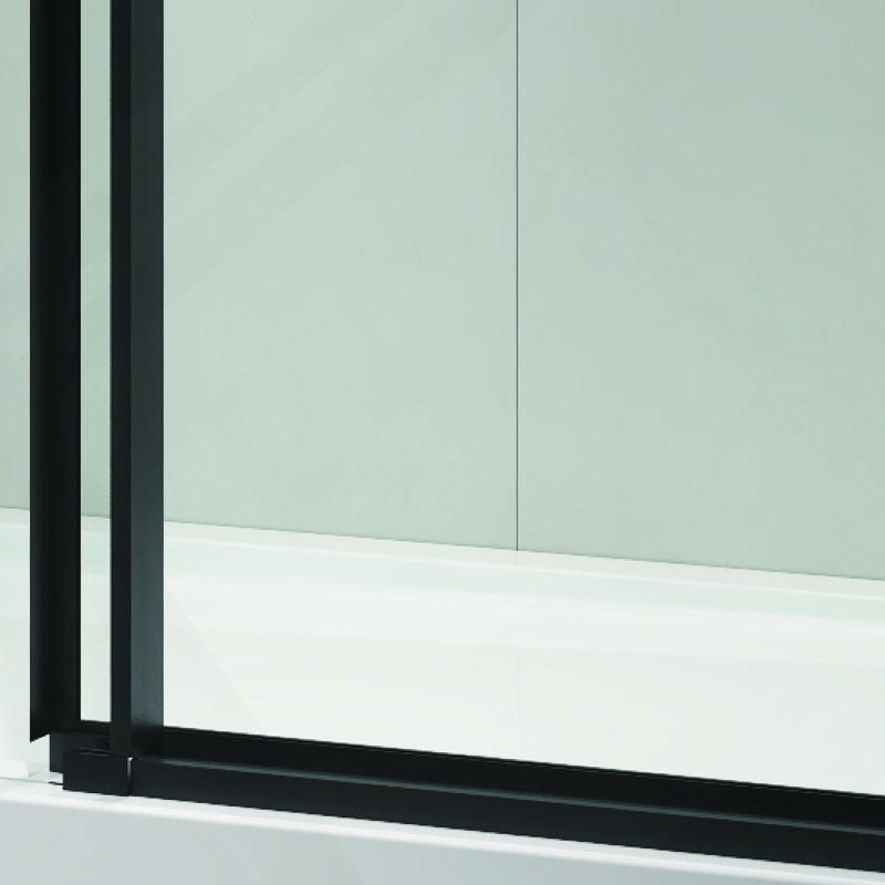 Porte de douche coulissante sans cadre de 60 po x H 76 po en noir mat avec verre transparent
