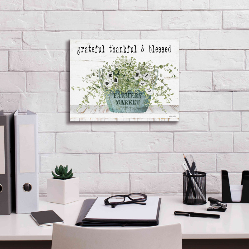 «Grateful Thankful & Blessed» par Cindy Jacobs, art mural sur toile, L 16 po x H 12 po x P 0,75 po