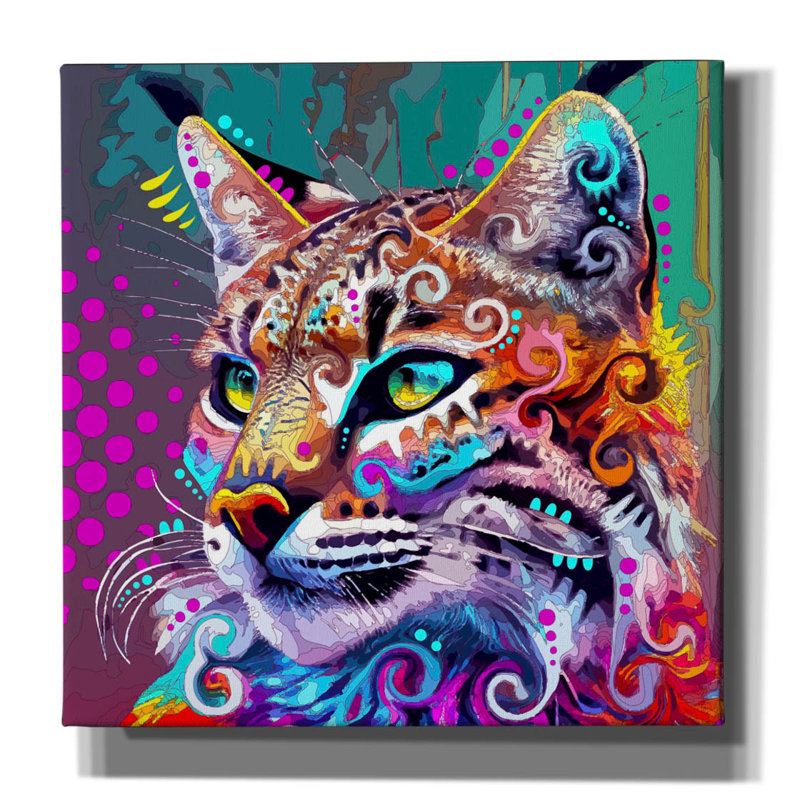 «Bobcat» par Dean Russo, art mural sur toile, H 12 po x l 12 po x P 0,75 po