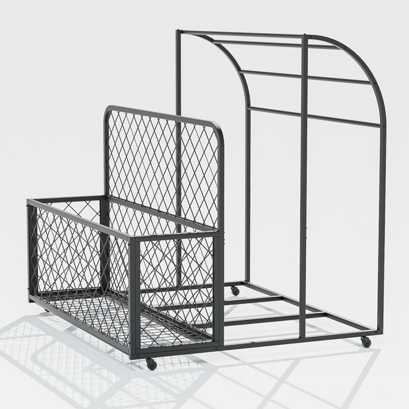 Metal Patio Pool Float Storage Basket, Outdoor Toy Rack And Multi Use Storage Organizer Bin For Floats, With Rolling Wheels