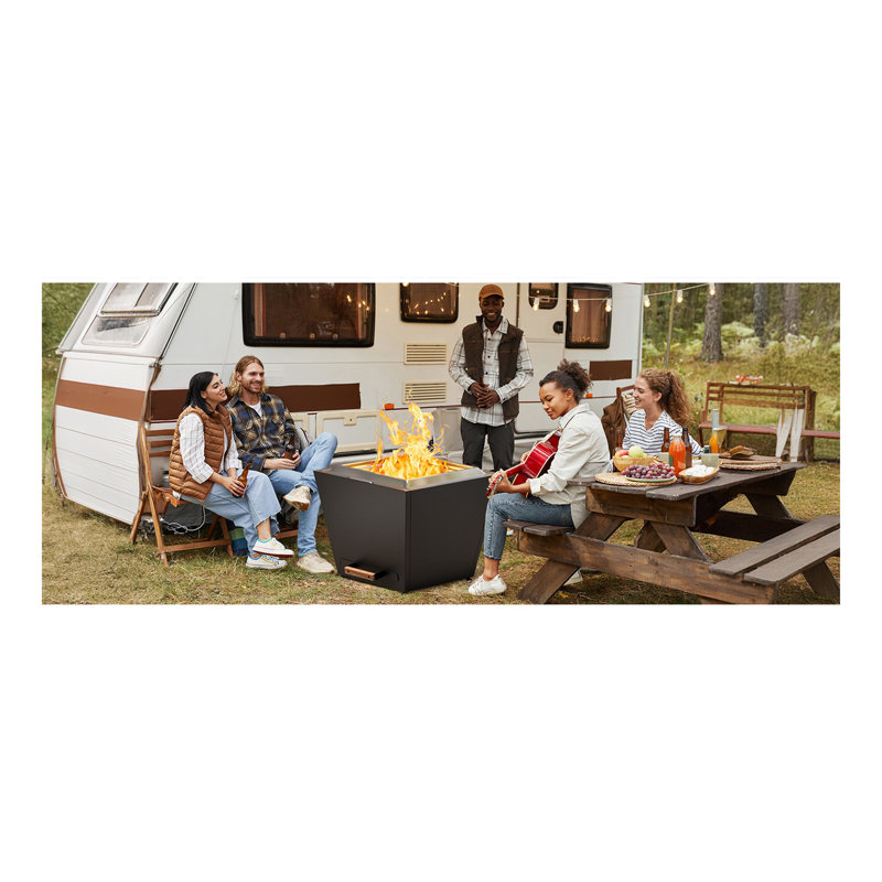 Cyberpit One Smokeless Fire Pit, Wood Burning Fireplaces w/ Pull-Out Ash Pan, Portable Outdoor Firepits, Carry Handle for Backyard Patio Camping Bonfire, Stainless Steel