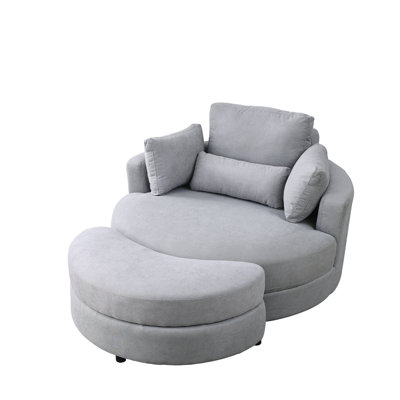 Welike Swivel Accent Barrel Modern Grey Sofa Lounge Club Big Round Chair With Storage Ottoman Linen Fabric For Living Room Hotel With Pillows -  Ivy Bronx, 5042B00DB77443B1B0AFB1CE84006BD9