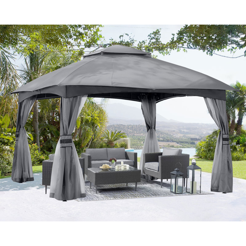 Steel Patio The Soft Roof Gazebos, 110" H x 108" W x 108" D, Light Grey