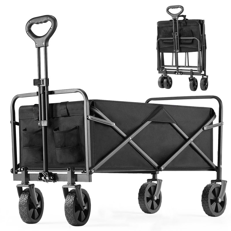 Portable Collapsible Utility Wagon Garden Carts, 42.5" H x 21.3" W x 34.6" D, Black