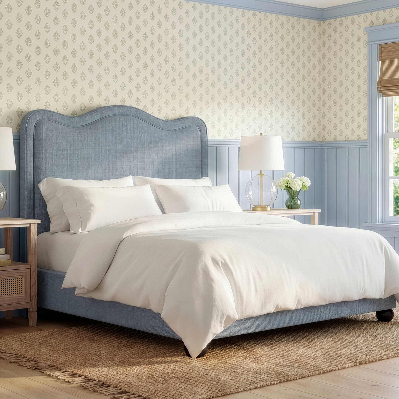 Felix Linen Upholstered Bed, King, Light Blue Performance Linen