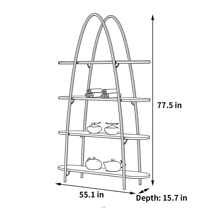 Bibliothèque légère de luxe sur Internet, Or / beige, (4 tablettes) H 77,5 po x l 55,1 po x P 15,7 po