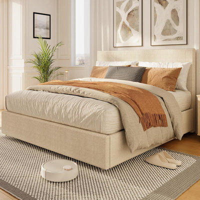 Bed Frame with Tufted Wingback Headboard, Platform Corduroy Upholstered Bed Frame with 4 Storage Drawers and Wooden Slats Support, No Box Spring Neede by Ebern Designs
