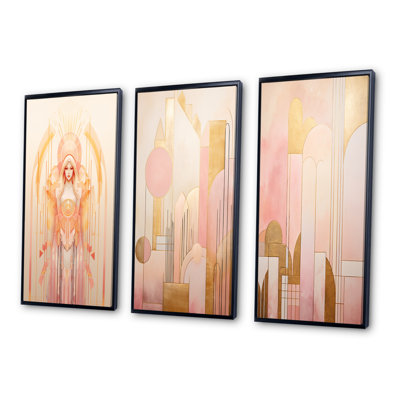 «Ethereal Goddess Of Harmony In Retro Pink Pastel», 3 pièces sur toile