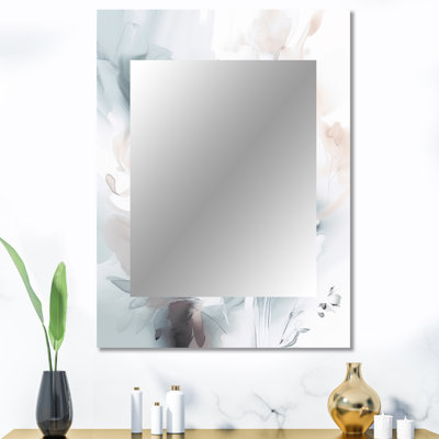 Doux gris clair fleurs II - miroir décoratif floral, miroir mural traditionnel, impression d'art en métal