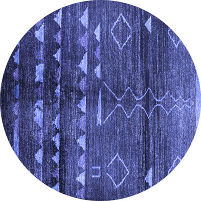 Tapis bleu foncé / gris en laine et polyester tissé à la machine 3 pi Eldin Southwestern