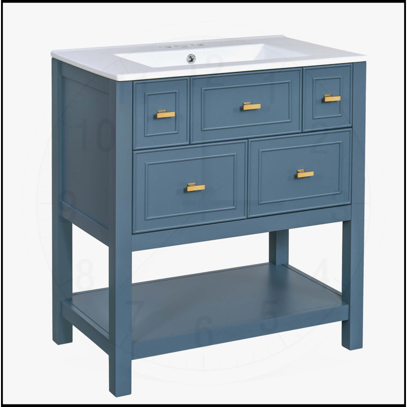 Meuble-lavabo 30 po avec lavabo en céramique, Bleu