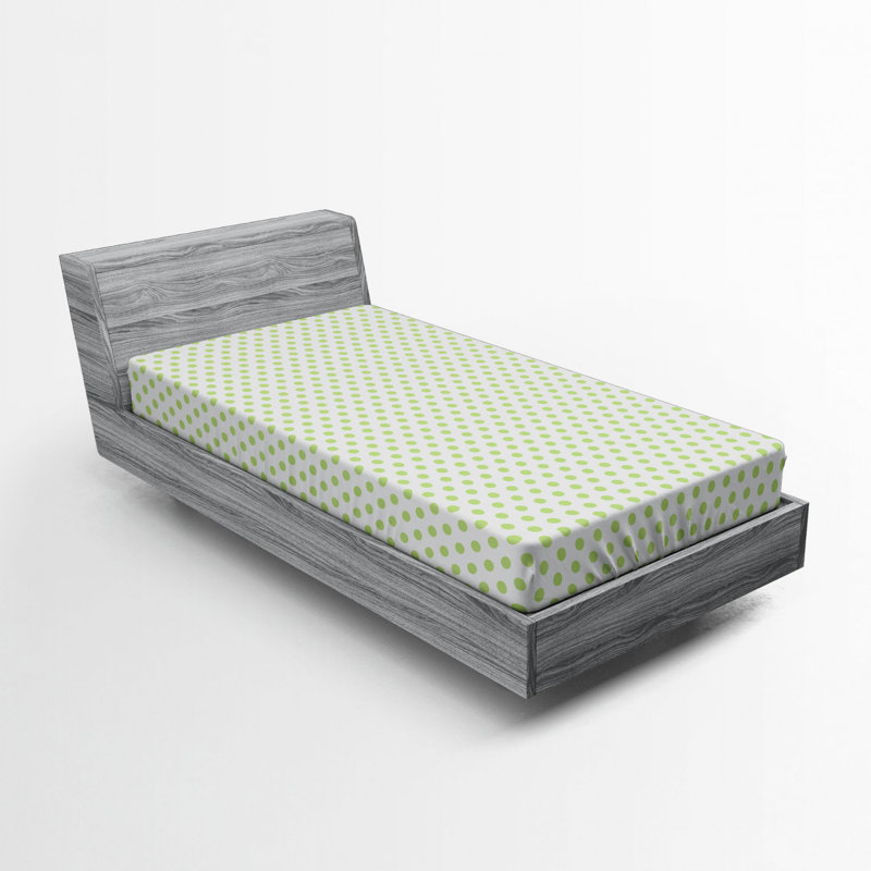 Twin White and Green Microfiber Polka Dot Fitted Sheet