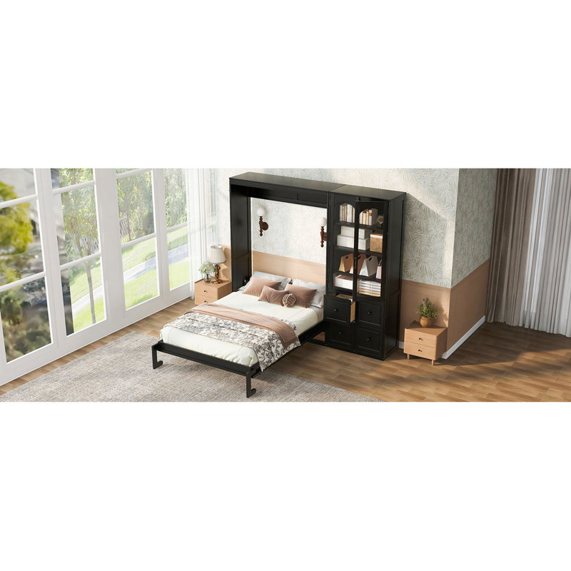Cadre de lit AirFrame avec table latérale coulissante réglable, effet flottant visuel, coussin en mousse rembourrée nuage de 8,7 pouces, assemblage facile.