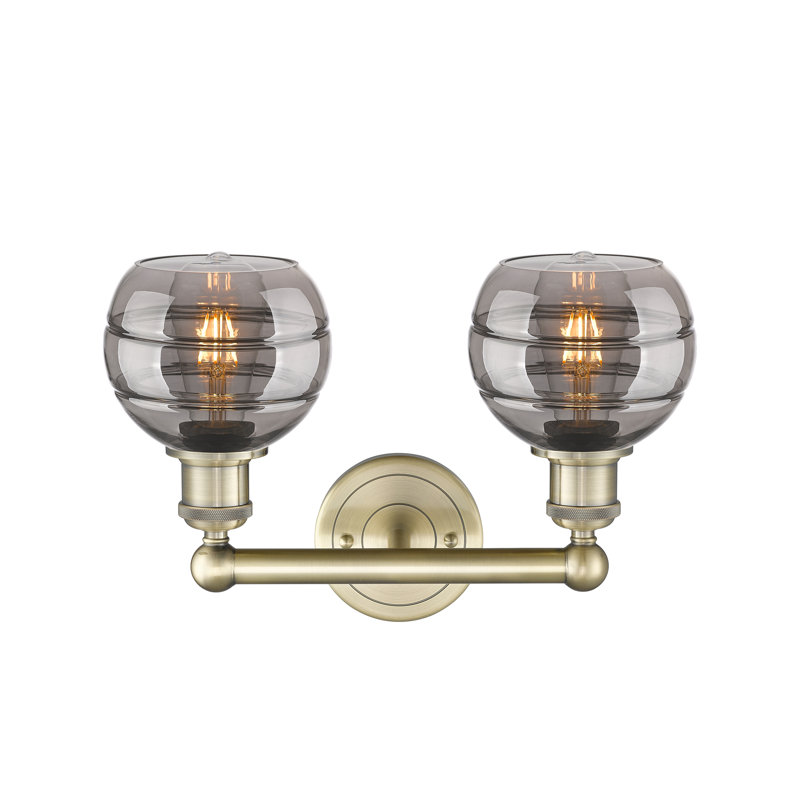 Éclairage pour meuble-lavabo à 2 lumières à intensité variable Natick, Gris fumée clair, Laiton antique