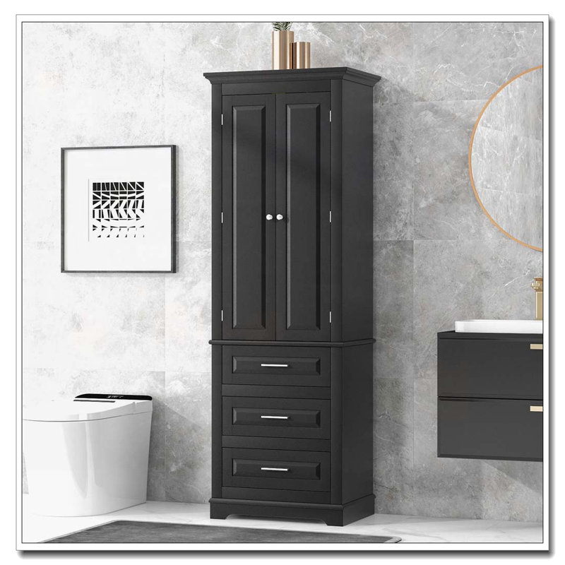 Freestanding Bathroom Storage Cabinet with 3 Drawers, Black