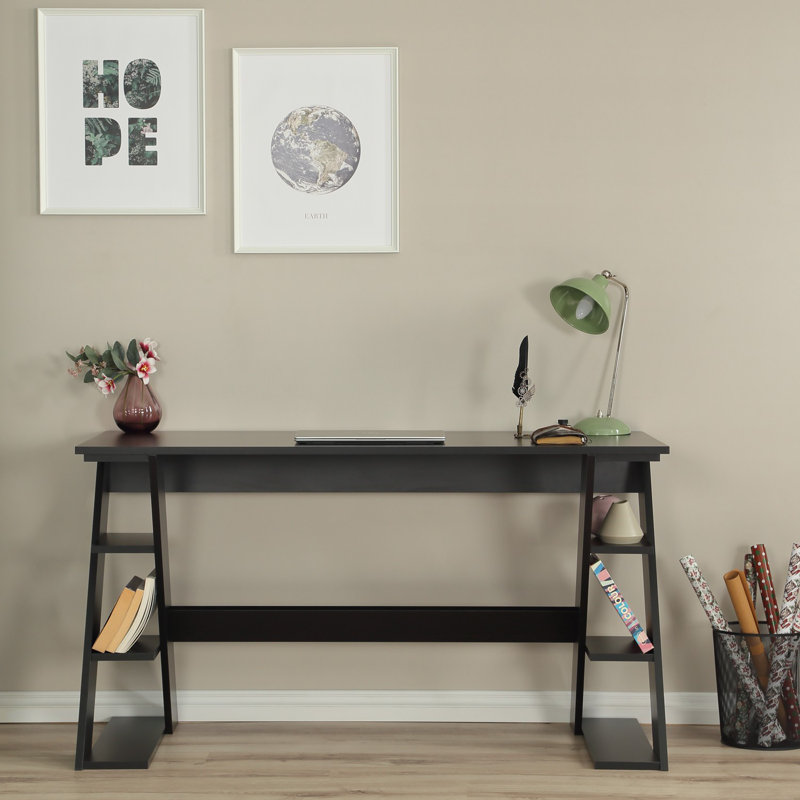 Bureau d'étude noir moderne avec de nombreuses tablettes, 55,1 po x 28,7 po x 23,6 po | Fabrication en carton 100%, conception élégante de couleur unie | Rangement supplémentaire pour le bureau à domicile, solution de travail élégante et fonctionnelle