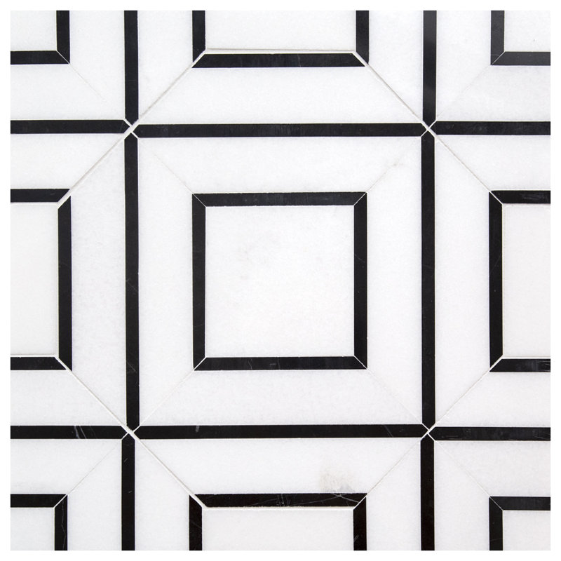 Random Sized Natural Stone Novelty Mosaic Wall & Floor Tile, White/Black