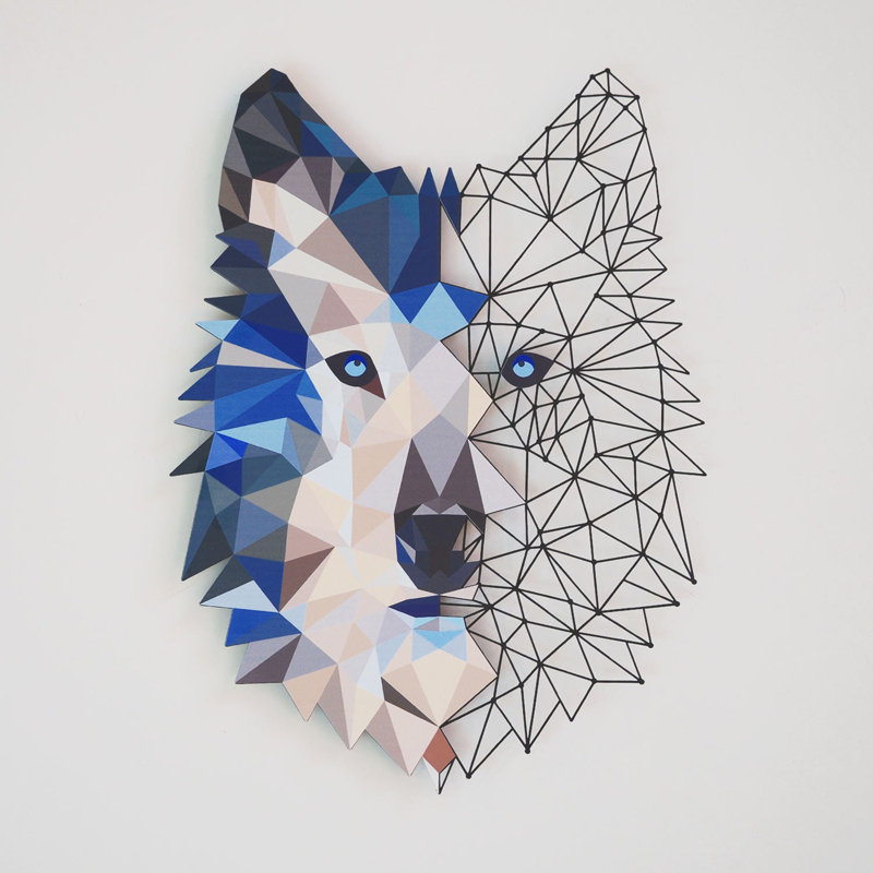 Colorful Metal Wolf Wall Decor, 37" H x 27" W x 1" D