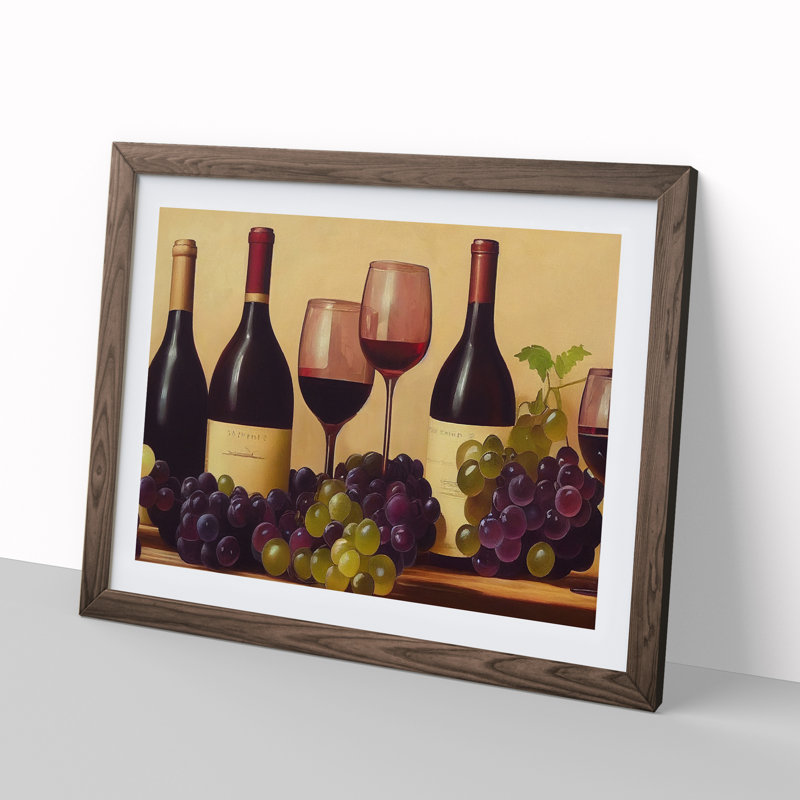 Wine Bottle Framed Print, 46cm H x 64cm W x 2cm D, Walnut