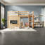 Lit mezzanine double compact avec rangement, maison de jeu rustique en bois aggloméré de pin