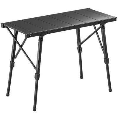 Outsunny Adjustable Height Folding Picnic Table with Removable Plates, Aluminum Camping Table, Portable for Outdoor, BBQ, Beach, Black
