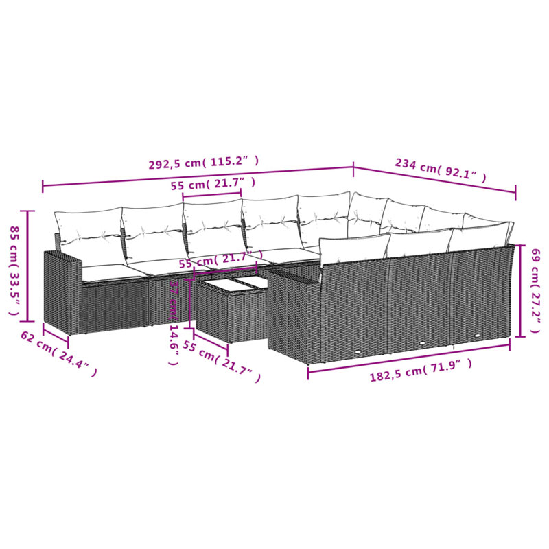 Ensemble de canapé de jardin Vidaxl noir, blanc crème
