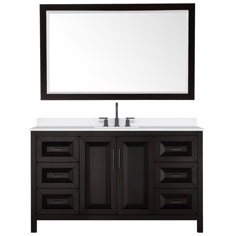 Daria 60'' W Single Vanity, Matte Black, Gray, White Quartz