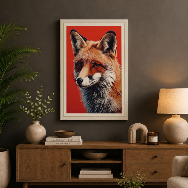 Fox Portrait Modern - Wrapped Canvas, 30x20 - 76.2 x 50.8 cm, Cream Border