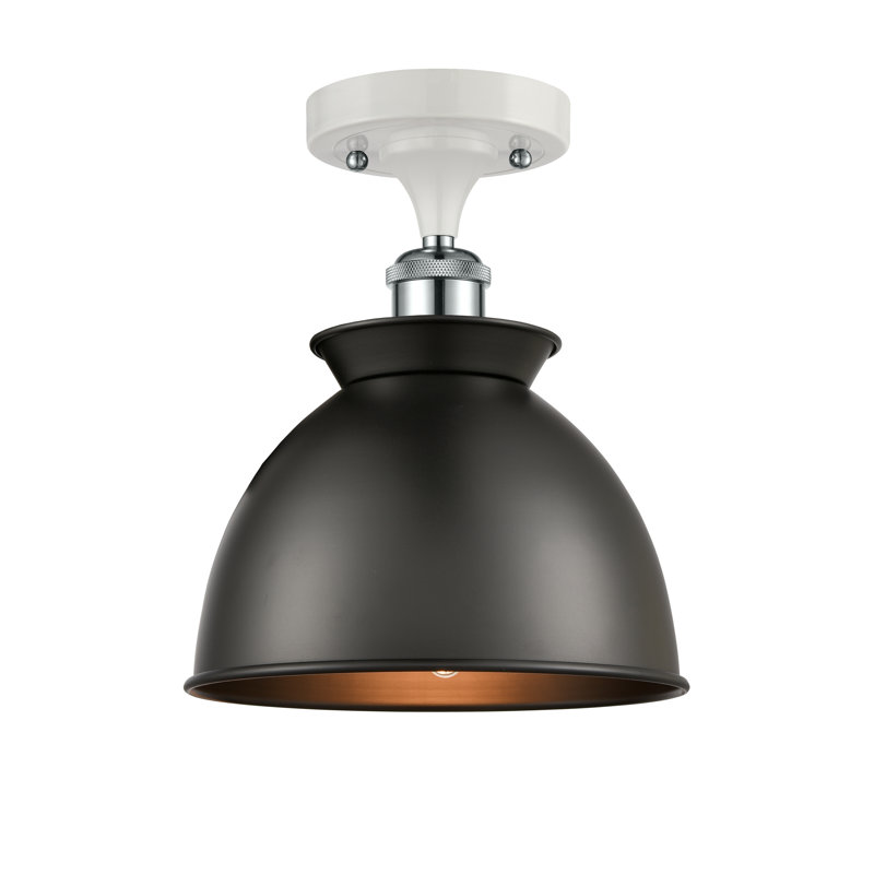 Plafonnier semi-encastré 1 lumière 8,5 po Erastus, Noir mat, Non, Blanc / chrome poli