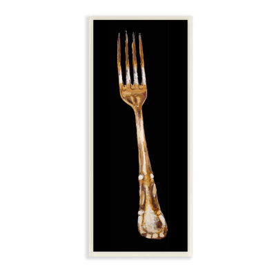 Stupell Industries Kitchen Fork Silverware Cutlery Painting Black Background Wall Plaque Art By Adolf Llovea In Gold