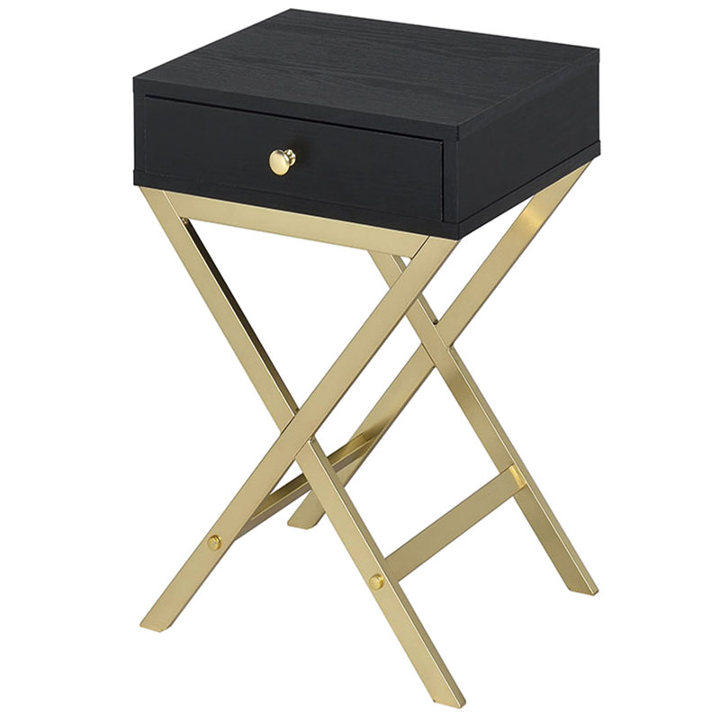 Table d'appoint rectangulaire avec tiroir au fini noir et laiton - Interior Decor Choice Accents Living Chic