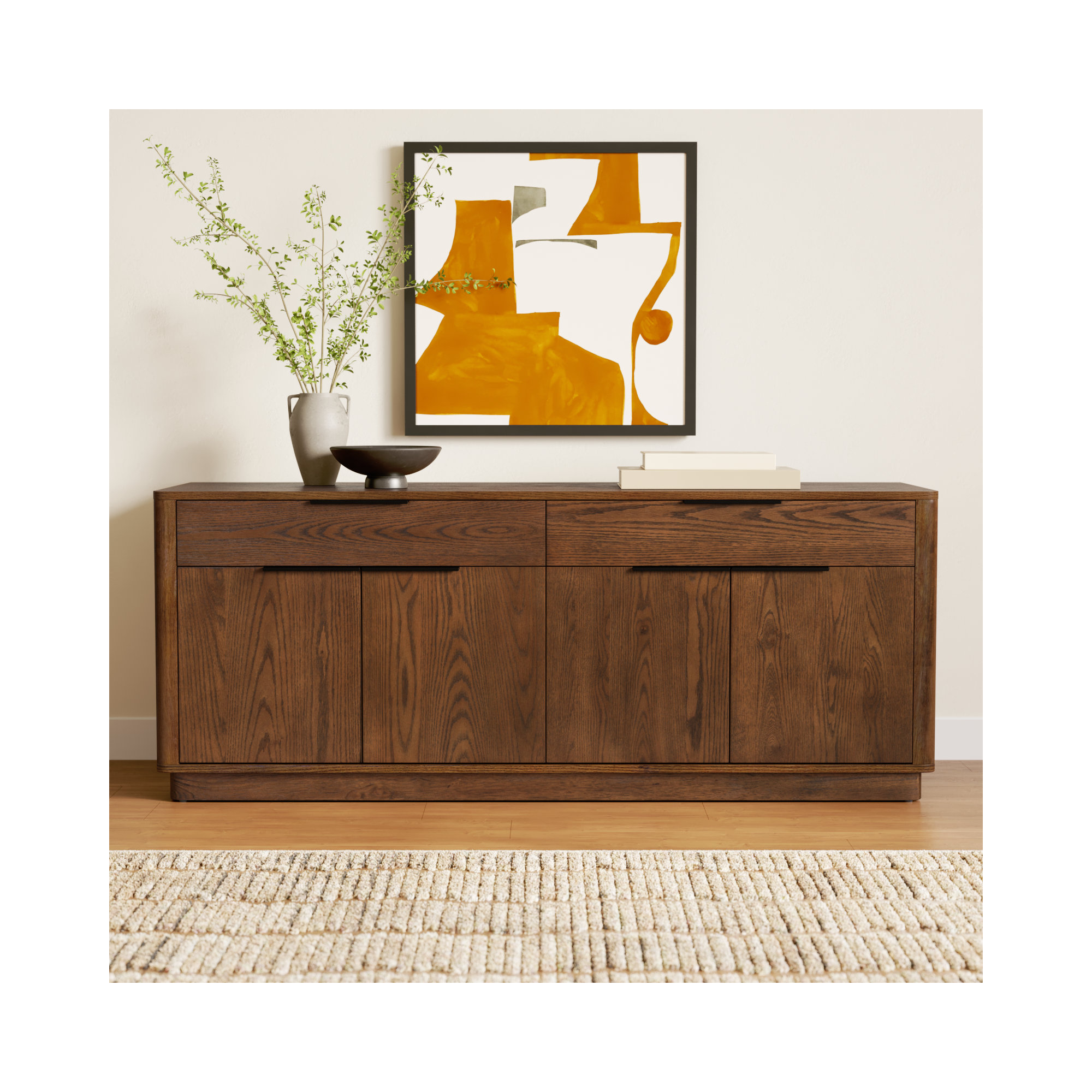 Tahani 2-Drawer Wood TV Stand, Medium Oak