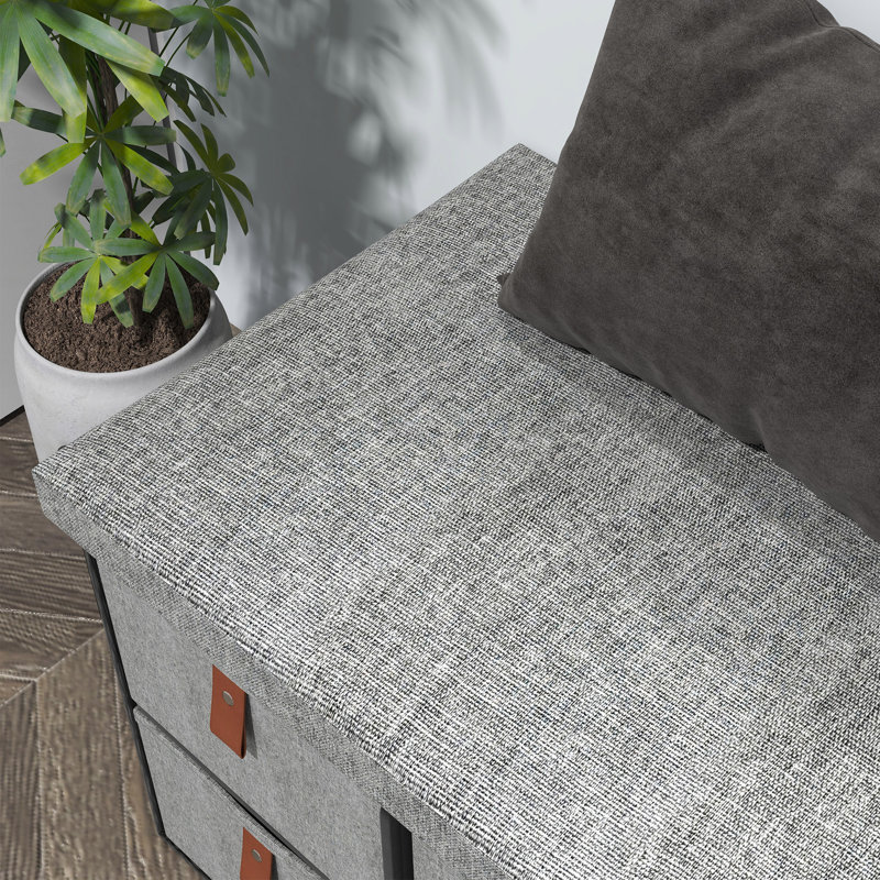 Anastos Polyester Upholstered Storage Bench, Light Grey/Brown