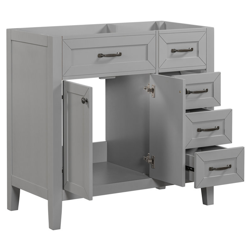 Meuble-lavabo 36 po sans lavabo, base d'armoire seulement, armoire de salle de bain avec tiroirs, cadre solide et panneau de fibres à densité moyenne, gris