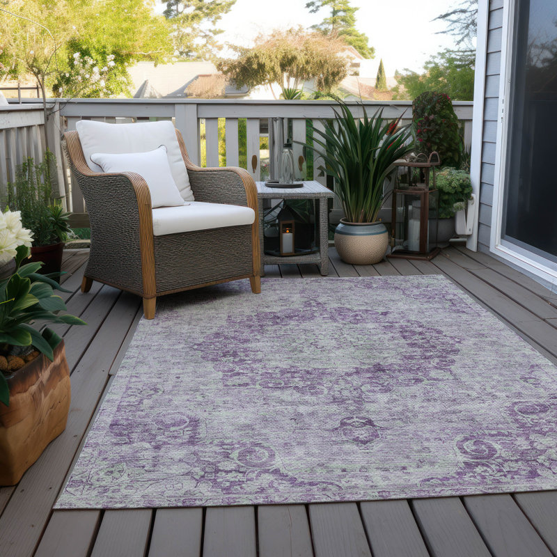 Machine Washable Indoor/Outdoor Claudian ACN1238 Purple Rug, Rectangle 10' x 14'
