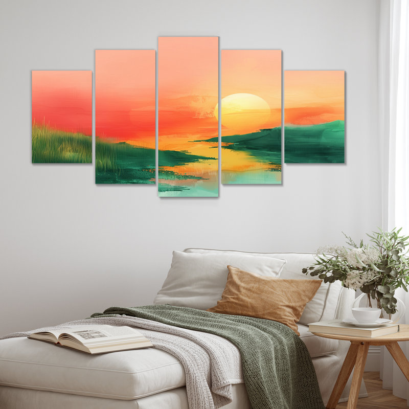 Vert, rouge, magique, coucher de soleil, dunes II - ensemble d'art mural désert